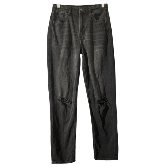 American Eagle Black Distressed Skinny Jeans Womens Size 2 Regular Comfort Stret - Picture 1 of 7